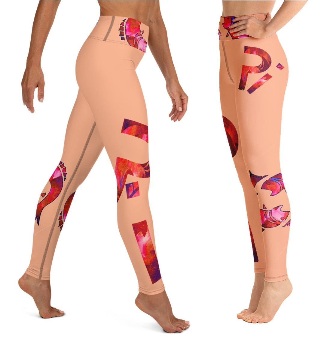 Sun Sign Pilates Leggings- Pisces. Coral Yoga Running Pants. WickedYo.